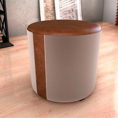 Puff Banqueta Redondo Luxo Copenhage Matrix Sintetico Marrom Veludo