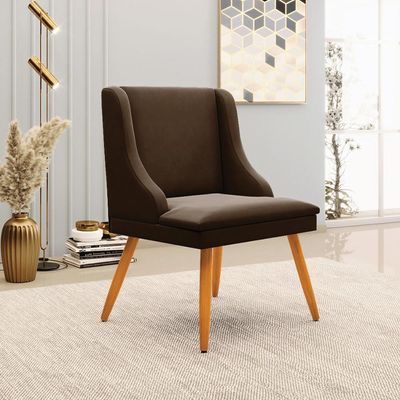 Kit 6 Cadeiras Decorativas Sala de Jantar Pés Palito de Madeira Firenze Suede Marrom/Natural G19 - Gran Belo