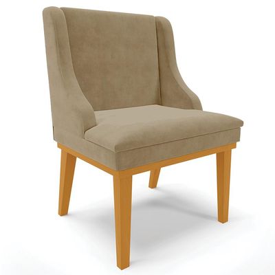 Cadeira Decorativa Sala de Jantar Base Fixa de Madeira Firenze Suede Nude/Castanho G19 - Gran Belo