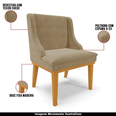 Cadeira Decorativa Sala de Jantar Base Fixa de Madeira Firenze Suede Nude/Castanho G19 - Gran Belo