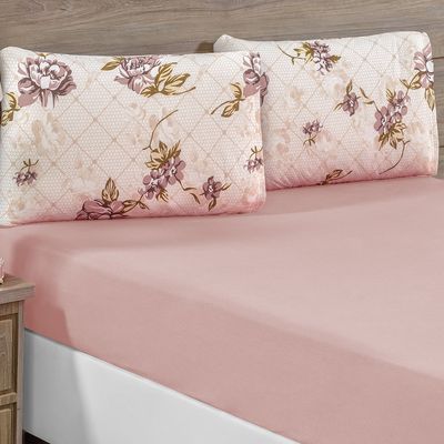 Jogo de Cama Lençol Siena Solteiro Malha Estampada 100% Algodão 2 Peças - Rosê Florido