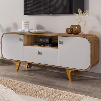 Rack Para Sala de Estar TV 55 Pol Orgânico Picasso B02 Cinamomo Off White - Lyam Decor