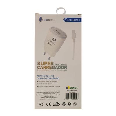 Carregador Celular Cabo Tipo C  4A V9 Turbo Power - Exocell