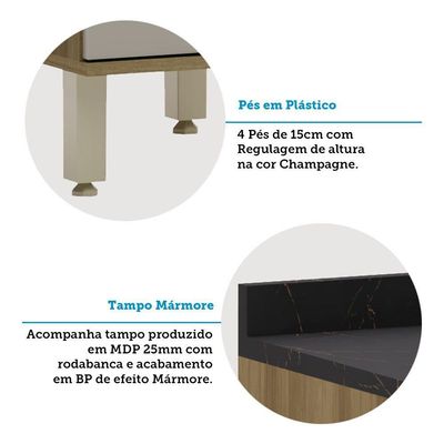 Balcão De Cozinha Com Tampo 80cm 2 Portas Isis Luciane Móvei Avelã/mocca Laca
