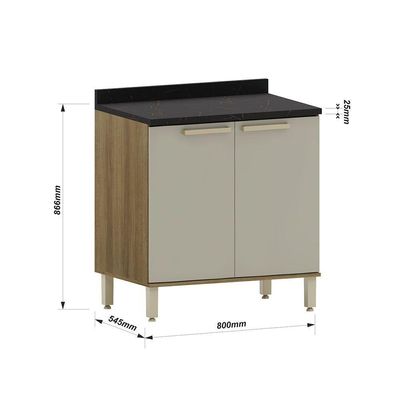 Balcão De Cozinha Com Tampo 80cm 2 Portas Isis Luciane Móvei Avelã/mocca Laca