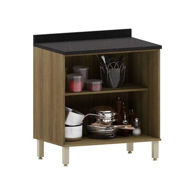 Balcão De Cozinha Com Tampo 80cm 2 Portas Isis Luciane Móvei Avelã/mocca Laca