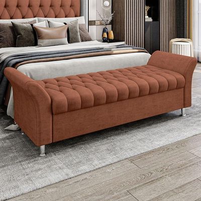 Recamier Puff Estofado King 195 Cm ágata Veludo Terracota