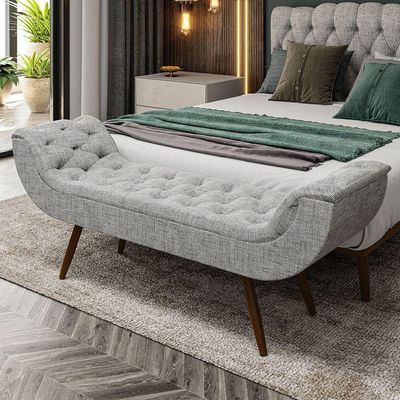 Recamier Puff Estofado Queen 160 Cm Drusa Linho Cinza
