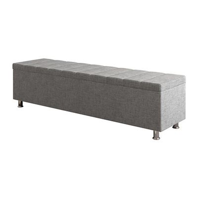 Calçadeira Baú Recamier Estofado Queen 160 Cm ônix Linho Cinza