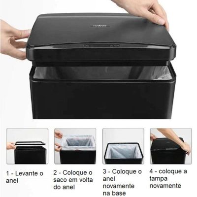 Lixeira Automática Inox Preto Retangular 50 Litros C/ Sensor