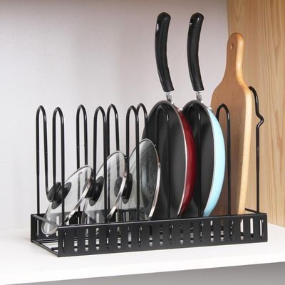 Organizador Panelas Frigideiras Rack Inox Ajustavel Armarios Bancadas Suporte Multiuso Grande 8 Divisorias Paneleiro Coz