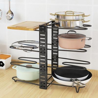 Organizador Panelas Frigideiras Rack Inox Ajustavel Armarios Bancadas Suporte Multiuso Grande 8 Divisorias Paneleiro Coz