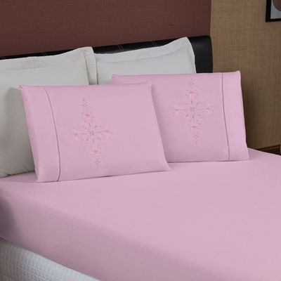 Kit Jogo De Cama Lençol Micropercal Queen Gran Moratta 200 Fios Bordado 3 Peças - Rose