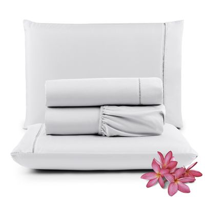 Jogo Cama Lençol Unique King 400 Fios Ponto Palito 4 Peças - Branco