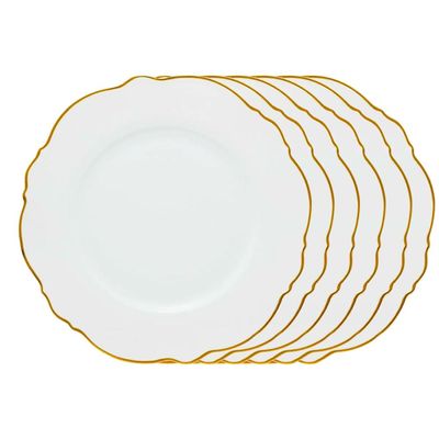 Jogo de pratos sobremesa de porcelana Wolff Maldivas 6 peças 21cm filete dourado