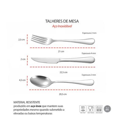 Faqueiro Talheres Mesa e Sobremesa Garfo Faca Aço Inox 36un