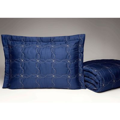 Kit Cobre Leito Martin Queen Microfibra Bordada 3 Peças - Azul Marinho