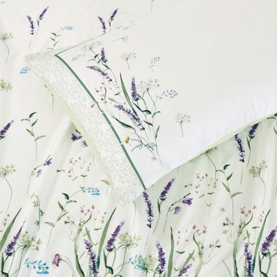 Jogo Cama Lençol Santorini Queen Estampa Florida Percal 300 Fios 4 Peças - Verde Lavanda