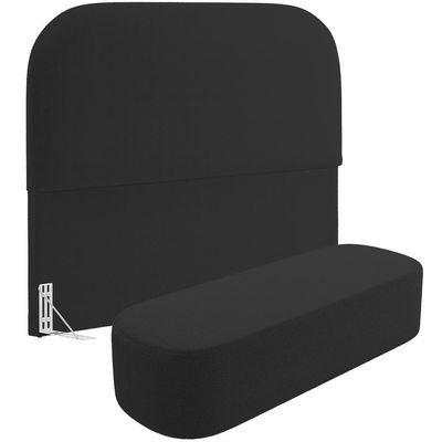 Cabeceira Cama Box Queen 160cm Lanna com Puff Recamier Doha W01  Bouclê Preto - Lyam Decor