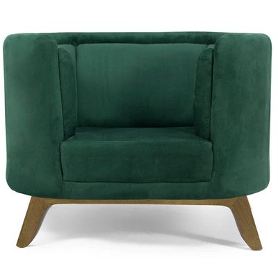 Kit 02 Poltronas Decorativas Para Sala de Estar Base de Madeira Ferrara Veludo Verde - Gran Belo