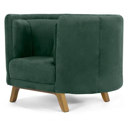 Kit 02 Poltronas Decorativas Para Sala de Estar Base de Madeira Ferrara Veludo Verde - Gran Belo