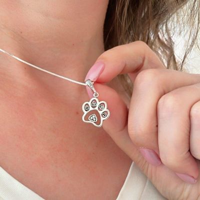Colar Pet Com Pata E Osso Prata 925