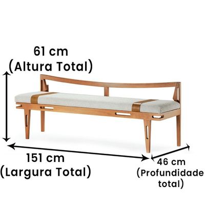 Banco Los Madeira Ozki 151 Cm Madeira Eucalipto Cedro Tecido Cinza