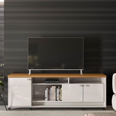 Rack Para Dallas - Até 65" Mdp 3 Portas E Rodízios Off White Perolizado-tauari - Movelove
