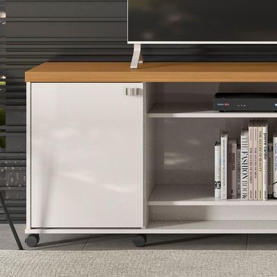 Rack Para Dallas - Até 65" Mdp 3 Portas E Rodízios Off White Perolizado-tauari - Movelove