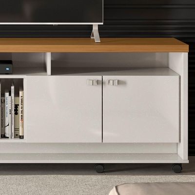 Rack Para Dallas - Até 65" Mdp 3 Portas E Rodízios Off White Perolizado-tauari - Movelove