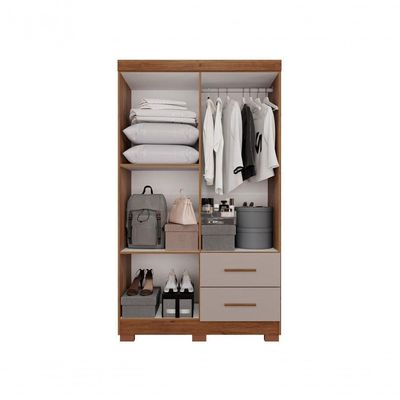 Guarda-roupa Solteiro 4 Portas 2 Gavetas Estrela Premium Com Espelho Salleto Cinamomo/off White