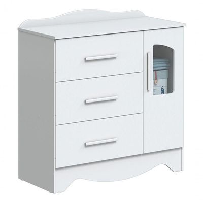 Cômoda Infantil 1 Porta 3 Gavetas Lisi - Moveis Peroba Branco Brilho