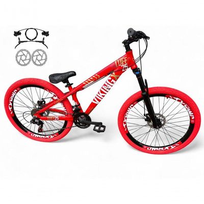 Bicicleta Aro 26 Vikingx Tuff X25 Freeride Freio Hidráulico 21v Aros Vmaxx Dh Pneu Flame - Vermelho