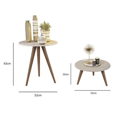 Conjunto 2 Mesas Retrô Natália - Pés Palito Lateral Apoio Mdf Mdp Off White - J3 Móveis