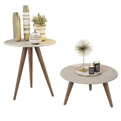Conjunto 2 Mesas Retrô Natália - Pés Palito Lateral Apoio Mdf Mdp Off White - J3 Móveis