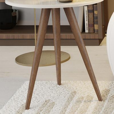 Conjunto 2 Mesas Retrô Natália - Pés Palito Lateral Apoio Mdf Mdp Off White - J3 Móveis