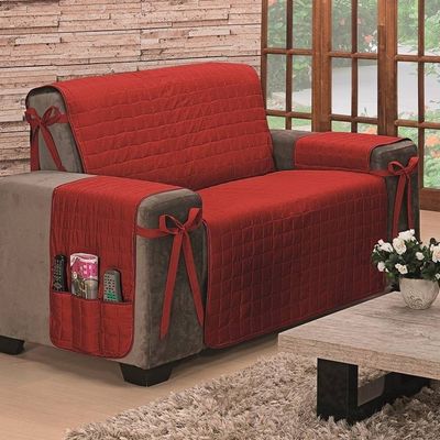 Protetor De Sofá Dupla Face Premium 2 Lugares King - Vermelho/Cáqui
