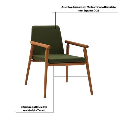 Kit 3 Cadeiras Decorativa Sala de Jantar Sidnei Veludo Verde - Gran Belo