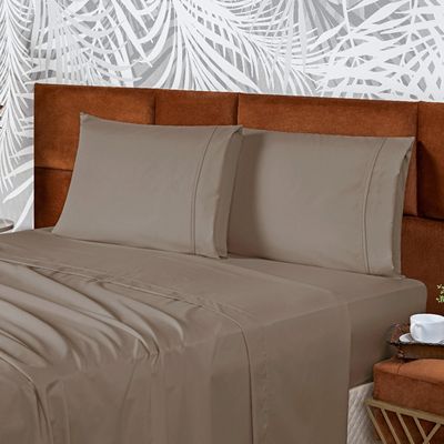 Jogo de Cama Lençol Queen Conforto Percal 300 Fios 4 Peças - Marron