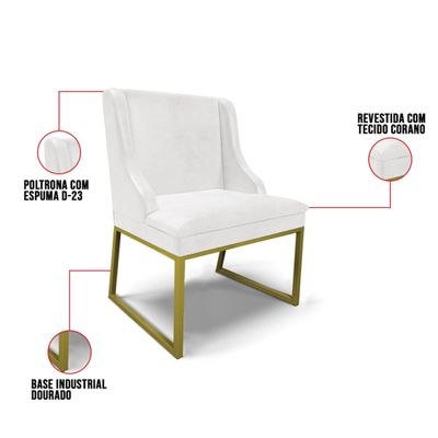 Cadeira Sala de Jantar Industrial Dourado kit 10 Liz Sint PU D03 - D'Rossi Branco