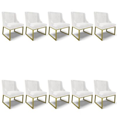 Cadeira Sala de Jantar Industrial Dourado kit 10 Liz Sint PU D03 - D'Rossi Branco