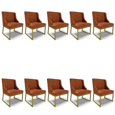 Cadeira Sala de Jantar Industrial Dourado kit 10 Liz Sint PU D03 - D'Rossi Branco