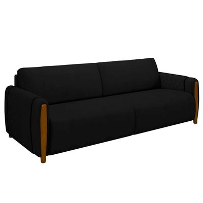 Sofá Decorativo 3 Lugares 223cm Maceió Veludo Preto - Gran Belo