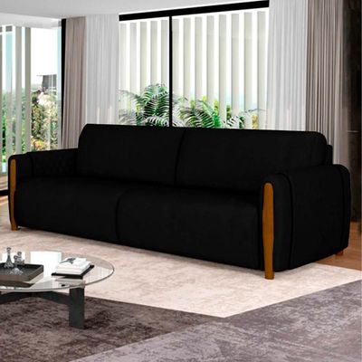 Sofá Decorativo 3 Lugares 223cm Maceió Veludo Preto - Gran Belo