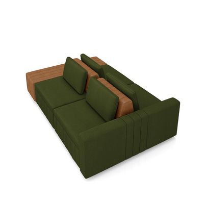 Sofá Ilha com Encosto e Almofadas Móveis Olimpo 265cm Modulado Linho/PU Verde/Caramelo G45 - Gran Belo