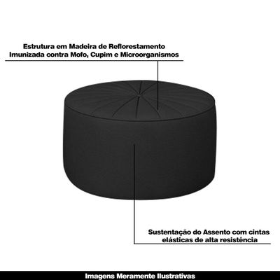 Puff Decorativo Sala De Estar Round PU Preto - Gran Belo