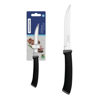 Faca para Churrasco Tramontina Felice com Lâmina em Aço Inox com Fio Liso e Cabo de Polipropileno Preto 5 polegada