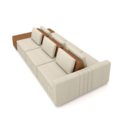 Sofá Ilha com Encosto e Almofadas Móveis Olimpo 395cm Modulado Linho/PU Bege/Caramelo G45 - Gran Belo