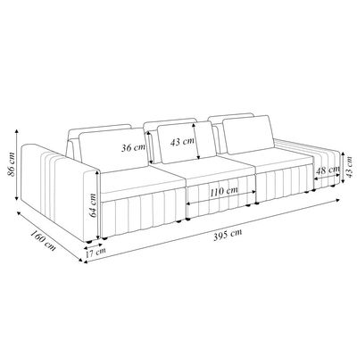 Sofá Ilha com Encosto e Almofadas Móveis Olimpo 395cm Modulado Linho/PU Bege/Caramelo G45 - Gran Belo