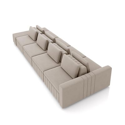 Sofá Ilha com Encosto e Almofadas Móveis Olimpo 465cm Modulado Veludo Bege G45 - Gran Belo